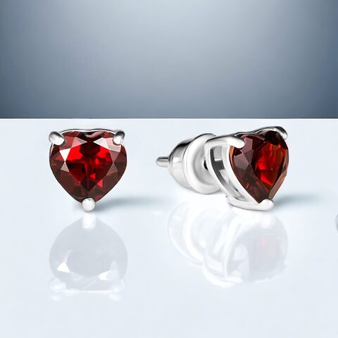 Серьги Сердце с гранатом