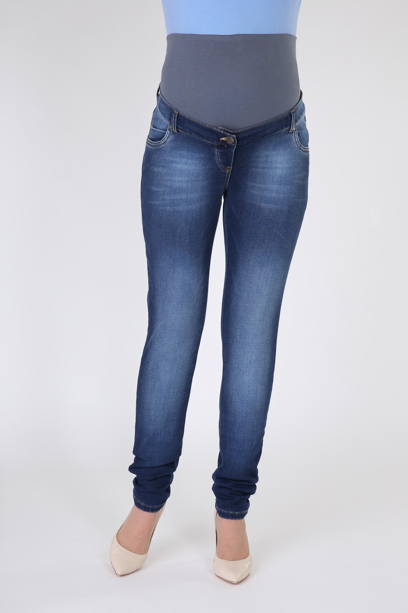 Фото джинсы для беременных MAMA`S FANTASY, зауженные, высокая вставка, потертости от магазина СкороМама, синий, размеры.