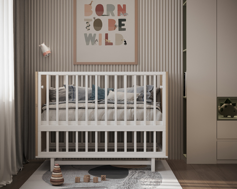 Детская кроватка для новорожденных на маятнике Cambridge белый/дуб