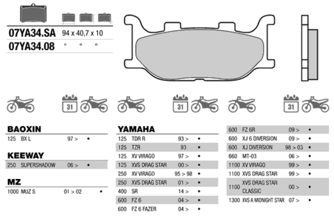 07YA34SA колодки тормозные МОТО(FDB2003)
