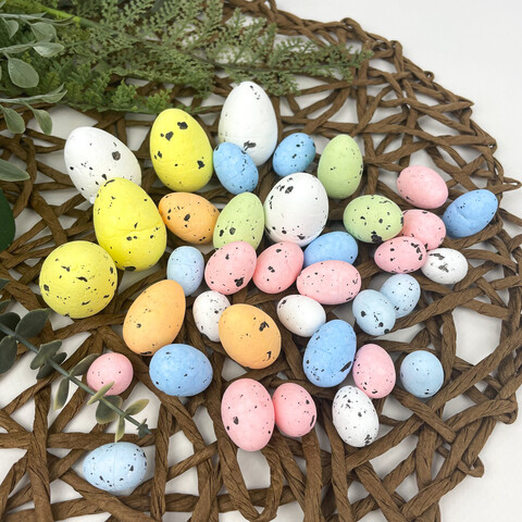 Пасхальный декор, Яйцо разноцветное из пенопласта, размер микс от 2 до 3,5 см, набор 34-36 шт.