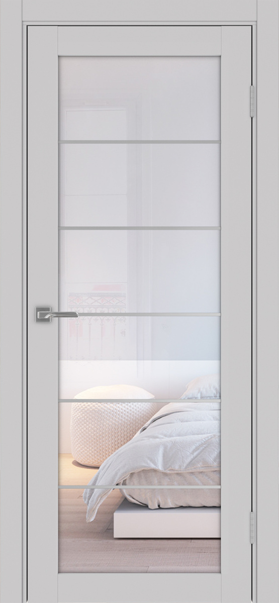 Дверь межкомнатная Оптима Порте Турин 501.2 АСС молдинг SC, цвет пепельный, экошпон, стекло прозрачное