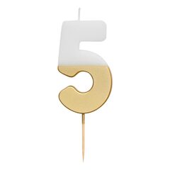 Восковая свеча цифра "5" (бело-золотая)