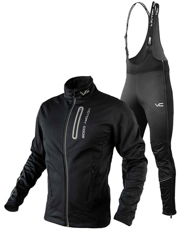 Утеплённый лыжный костюм 905 Victory Code Go Fast Black с высокой спинкой мужской