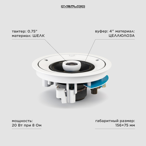 CVGAUDIO CX408 Двухполосная акустическая система home Hi-Fi класса, 4” (101,6mm) / 3/4” (19mm), мощность 20W RMS / 40W max – 8ohm, две лицевых сетки (с рамкой / безрамочная)