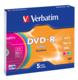 Оптический диск Verbatim DVD-R 4.7GB 16X AZO Color, Slim Case, 5 шт