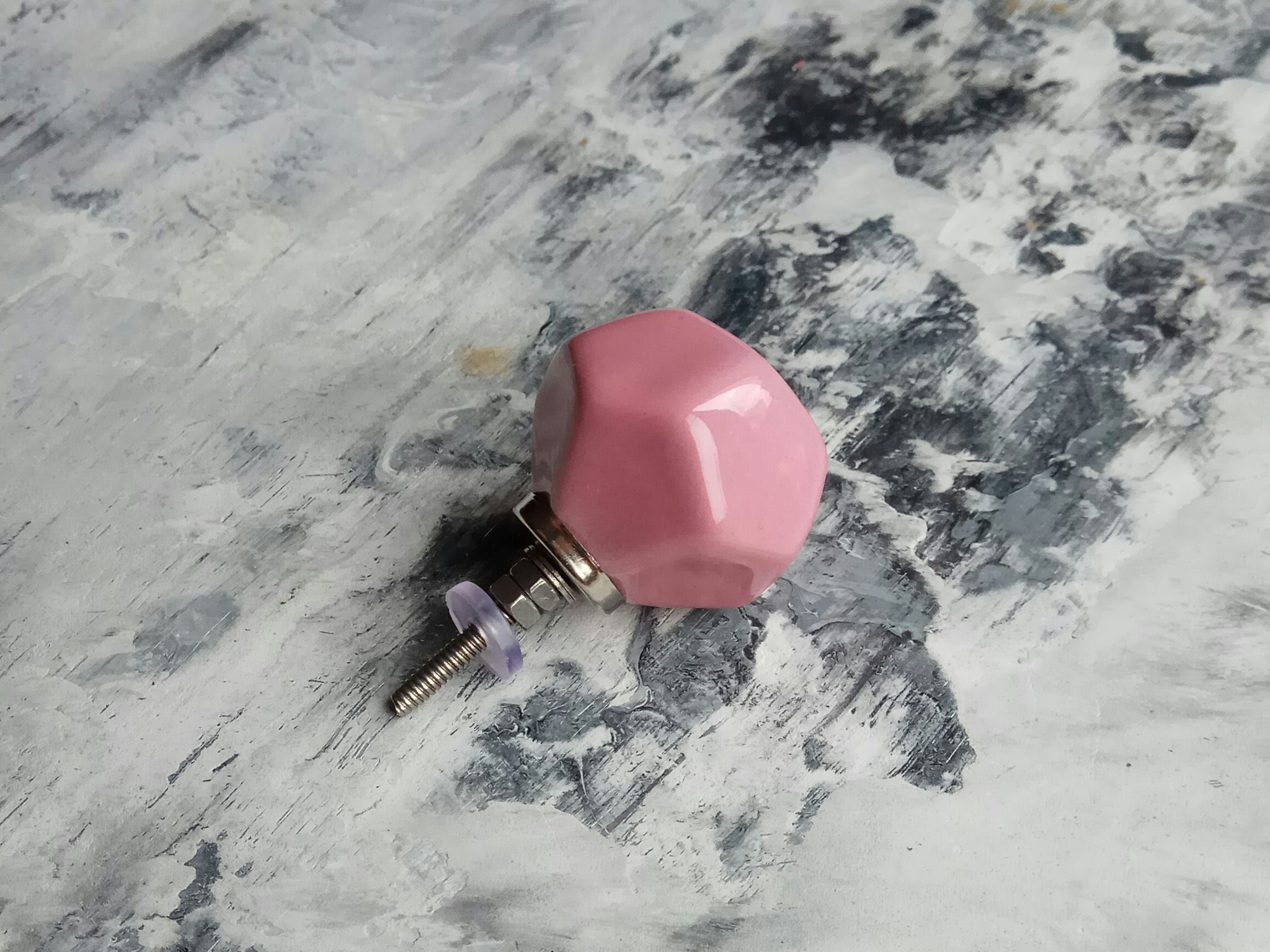 Ручка мебельная керамическая полигональная  - розовый , арт.00001005