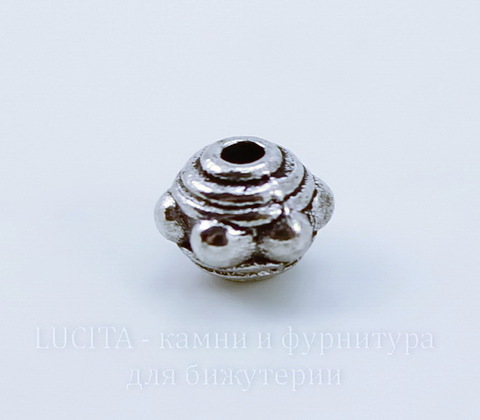 Бусина металлическая (цвет - античное серебро) 7х5 мм, 10 штук ()