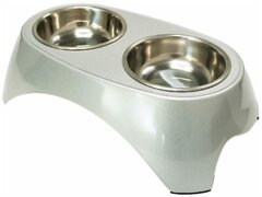 SuperDesign миска на меламиновой подставке двойная Металлик белая 2х350 мл