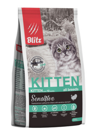 Blitz Sensitive Kitten, котята, сухой, индейка (400 г)