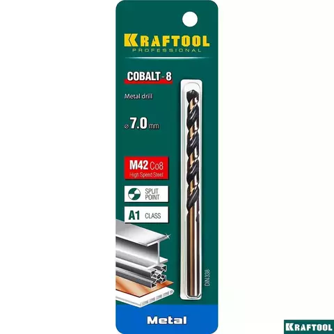 KRAFTOOL COBALT 7.0 х109мм, Сверло по металлу HSS-Co(8%) , сталь М42(S2-10-1-8)