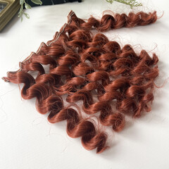 Волосы для кукол, трессы кудри-локоны-спиральки, рыжий каштан, длина 15 см*1 метр., набор 2 шт.