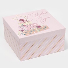 Коробка одиночная, Квадрат, Happy New year, см, 1 шт.21,5*21,5*12