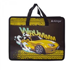 
          Папка с ручками 1 отделение, А4 265х335х90мм, Alingar, пластик, ручки тесьма, дизайн с двух сторон, молния сверху, "Желтое авто"
