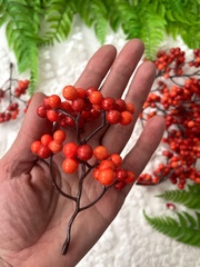 Ягоды на ветке, ягодки 7-8 мм, Оранжевые, веточка 11 см, набор 10 шт.