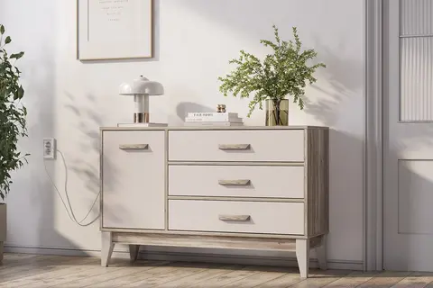 Комод Скандика со створкой и ящиками КМ-12 дуб смоки / кашемир