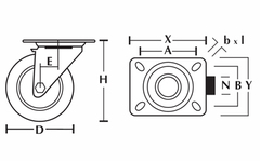 Большегрузная поворотная колесная опора с тормозом SCdbn 150 полиамид (нейлон)