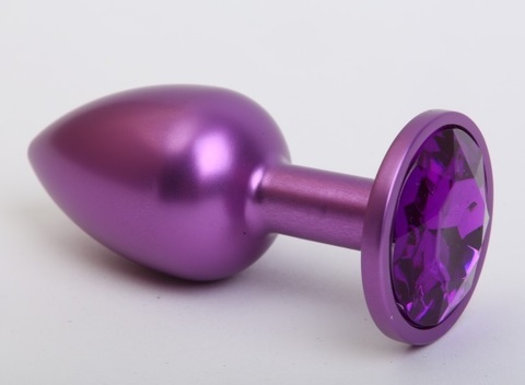 Анальная пробка металл фиолетовая с фиолетовым стразом 7,6х2,8см 47413-5MM