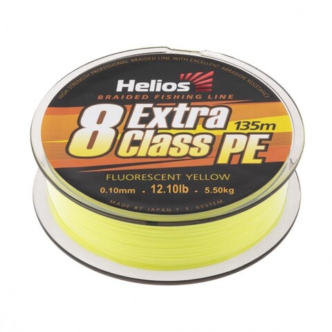 Купить шнур плетеный Helios Extra Class 8 PE Braid 0,10мм 135м F.Yellow HS-8PEY-10/135 Y