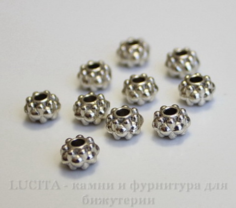 Бусина металлическая - рондель "Цветок" 7х5 мм (цвет - античное серебро), 10 штук