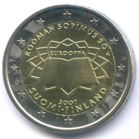 2 евро 2007 год. Финляндия. 50 лет подписания Римского договора. Биметалл AUNC