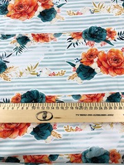 Кулирка с лайкрой Цветы на полосе ш.180см пл.180г/м компакт Пенье