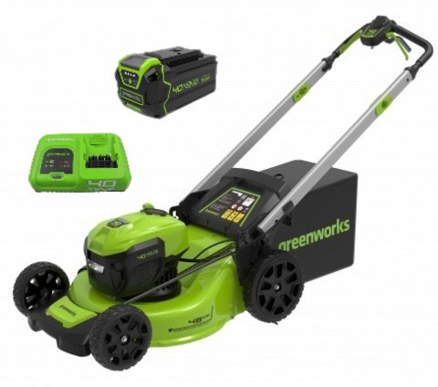 Аккумуляторная самоходная газонокосилка Greenworks GD40LM48SPK5, 40v, 48 см, (2517407UB5A), с аккумулятором 4 А·ч и быстрым зарядным устройством
