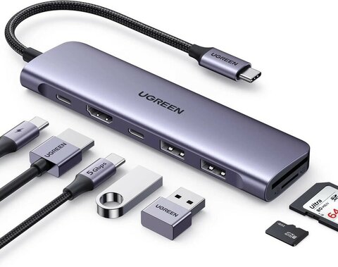 Хаб-USB UGREEN CM195 (15214) USB-C To HDMI+2*USB 3.0 A+ USB-C+SD/TF+PD Converter - Space Gray