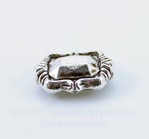 Бусина металлическая прямоугольная 11х8 мм (цвет - античное серебро), 10 штук