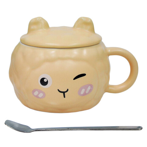 Керамическая кружка с крышкой и ложкой, персиковый, 370 мл