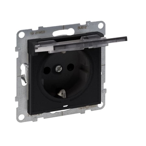 Розетка электрическая 2К+З с защитными шторками и крышкой IP21, автоматические клеммы 16А 250В. Цвет Антрацит. Legrand серия SUNO. 721427