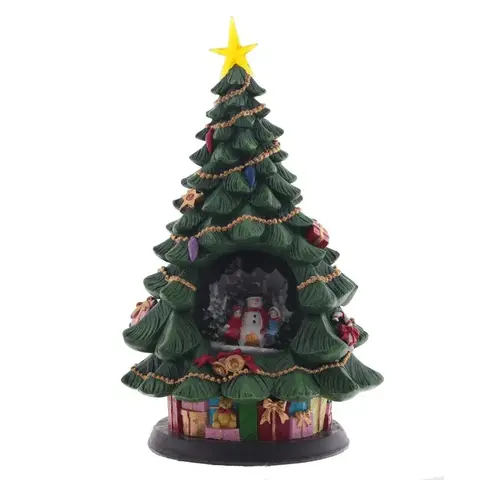 Фигур декор в стекл шаре "Елка и Снеговик" (подсв,муз, вьюга, AAх3 н/п), D 10 см, L19,5 W19,5 H35 см