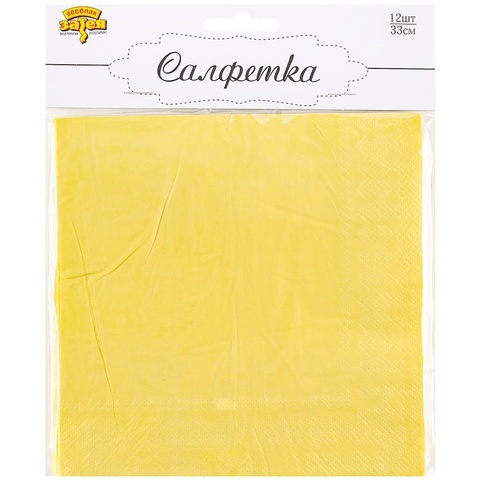Салфетки однотонные, Пастель, Желтый, 33 см, 12 шт.