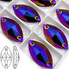 Купить пришивные стразы оптом дешево Magic Mist -  черные стразы с разноцветным, радужным блеском, Navette