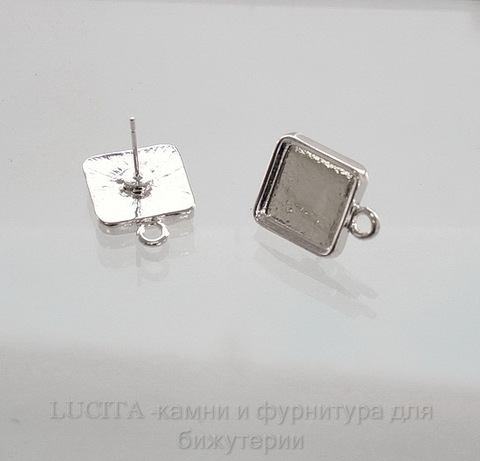 Пуссеты - гвоздики с квадратным сеттингом для кабошона 12х12 мм (цвет - серебро)(с заглушками)