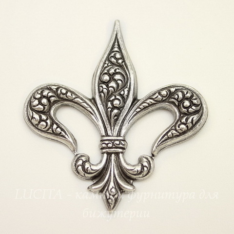 Винтажный декоративный элемент - штамп "Fleur-de-Lys" 40х37 мм (оксид серебра)