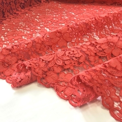 Ткань  кружево кордовое цвет коралловый 3268