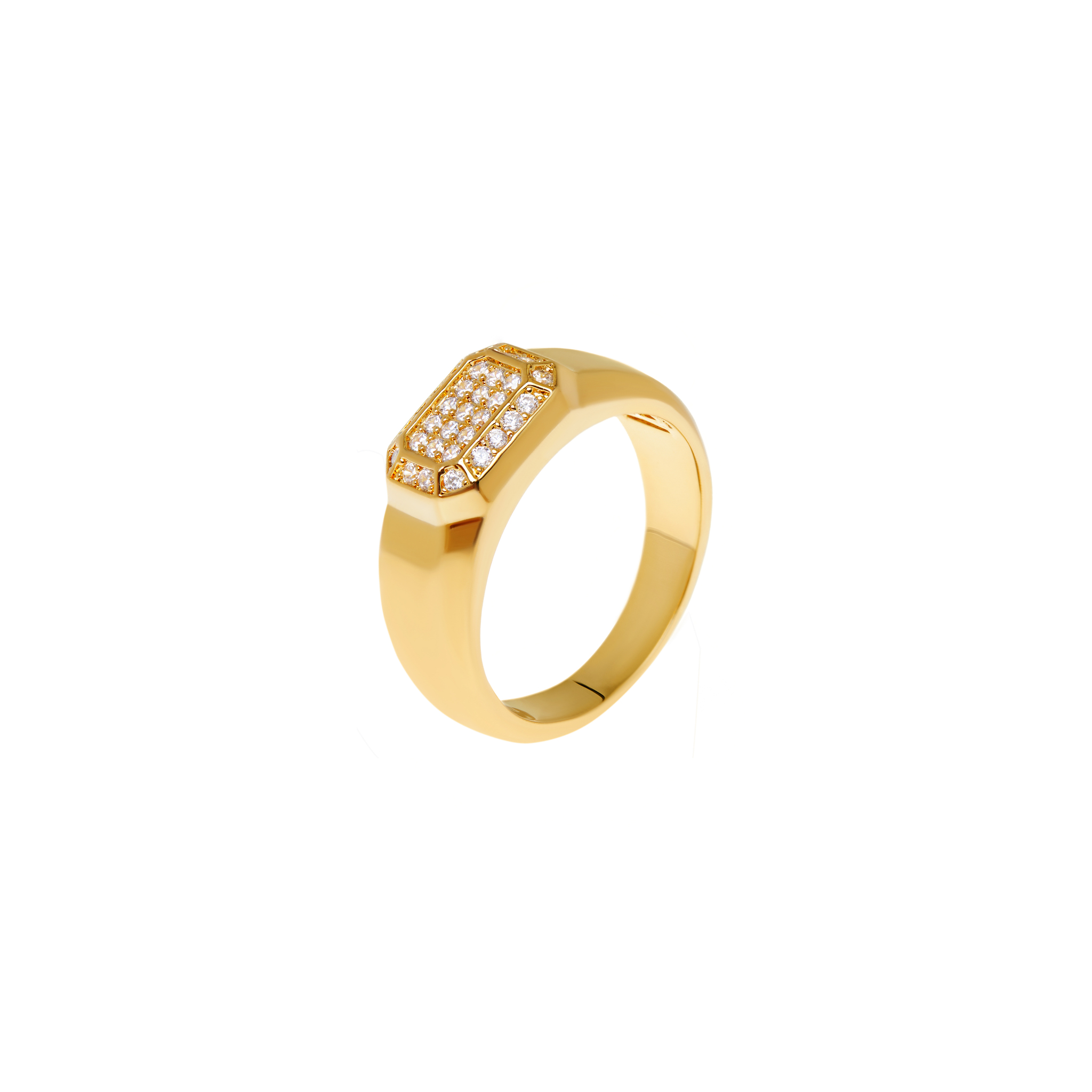 Faceted Diamond Signet Ring - Gold