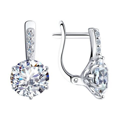 Серьги классические из серебра с фианитами