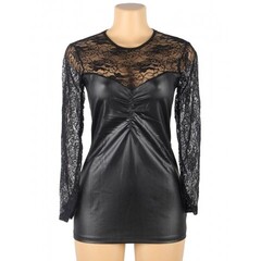 Кожаное платье с кружевной отделкой Ohyeah Sexy lace +стринги, L
