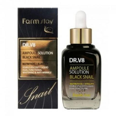 Farmstay DR-V8 Ampoule Solution Black Snail - Ампульная сыворотка для лица с муцином черной улитки