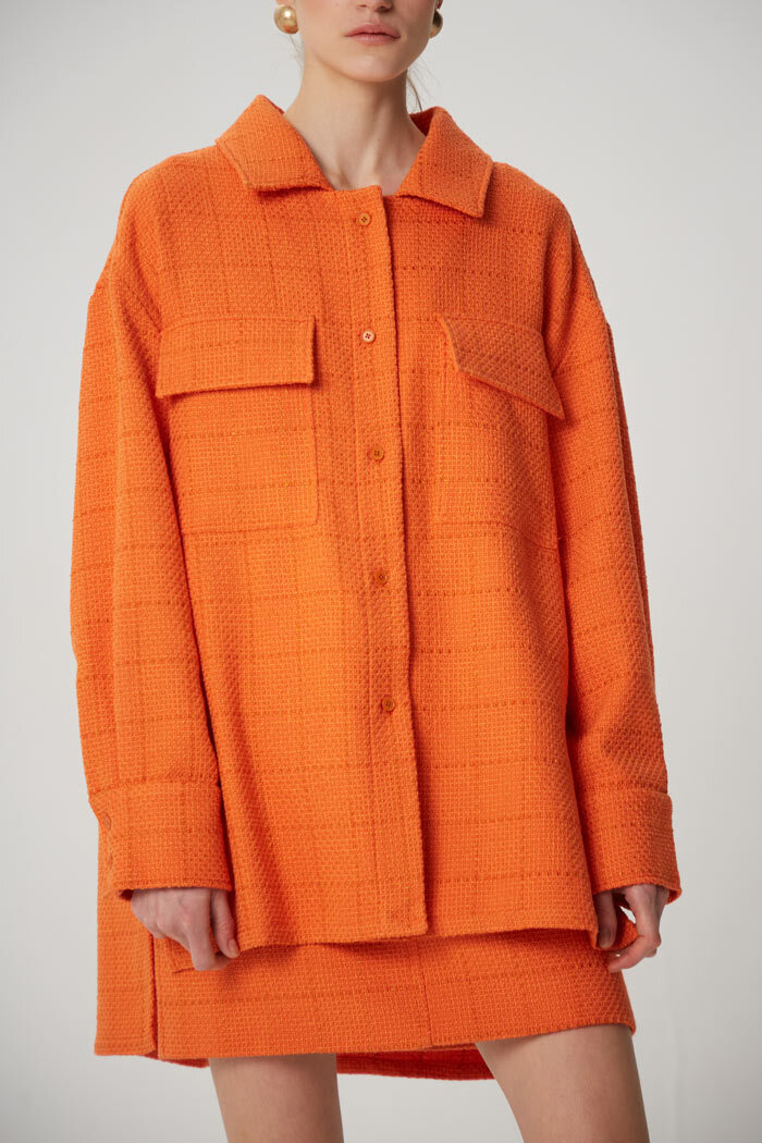 Рубашка оверсайз из костюмной рогожки, апельсин
