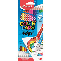 Карандаши цветные c ластиком Maped COLOR'PEPS OOPS,12цв, пластик, 832812