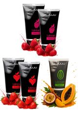 JUJU набор 5 съедобных лубрикантов – клубника×2, малина×2, тропические фрукты