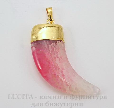 Подвеска Агат (тониров) "Клык" (цвет - бело-розовый) 58,9х21,9х8,7 мм №3