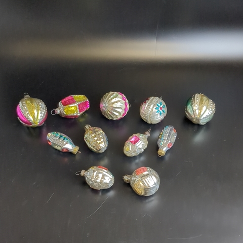 Ёлочные игрушки шикарный набор из 11 разных штук, шарики, фонарики, разные фигурки, стекло, подвесные, ручная роспись, винтаж СССР 1960-1980 гг