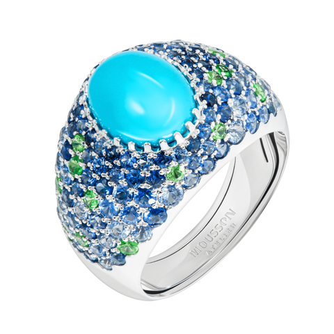 Кольцо с Бирюзой, Сапфирами и Цаворитами, R0072-0/60