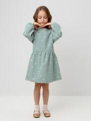 платье  для девочки  КР 5922/голубой прибой,мини розочки
