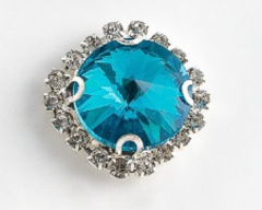 Стразы пришивные стекло в оправе "Круг", d 18 мм, голубой