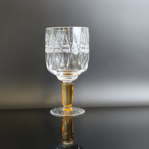 Хрустальный фужер "Олимпиада 80" 300 мл , 16.5 см, олимпийский, цветной хрусталь, янтарная ножка, коллекционный времен СССР